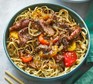 Pepper steak with noodles in a bowl