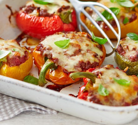 Cheesy stuffed peppers in tray
