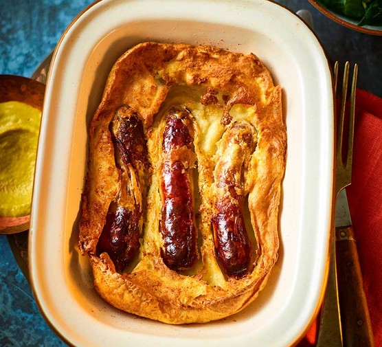 Air-fryer toad-in-the-hole in a baking dish